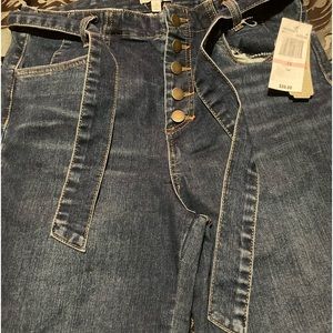 High waisted, button up, denim bell bottoms with denim belt from Dillards